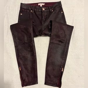 Ted Baker waxy skinny jeans with unique floral/leaf pattern